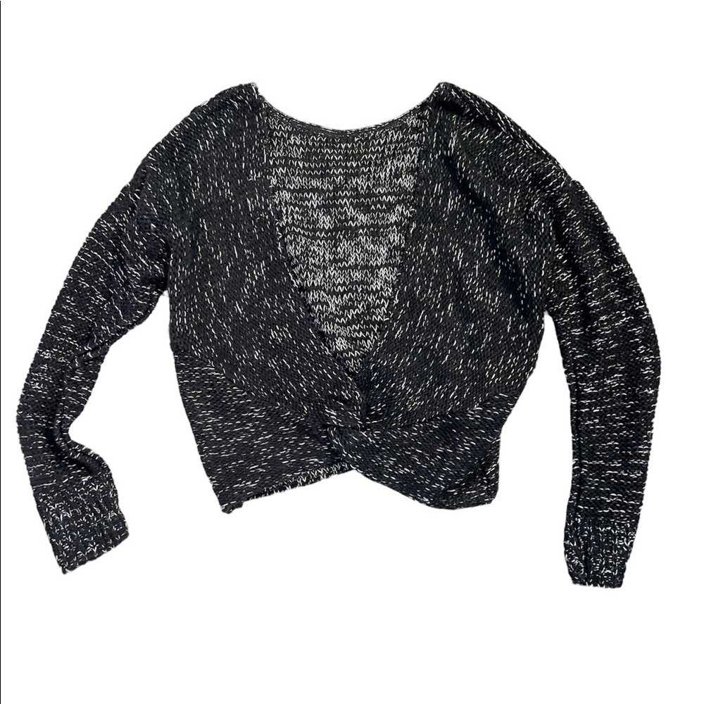 NWT Abound Black Twist Front Knit Faux Wrap 90s Y2K Open Front V Neck Sweater XS